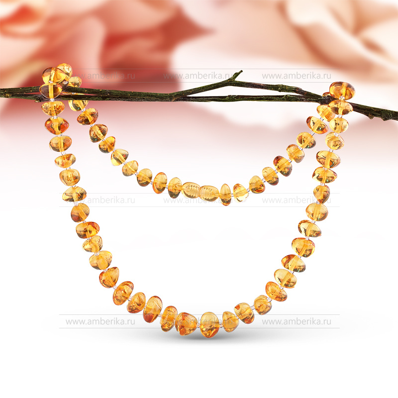 Детское ожерелье из натурального коньячного балтийского янтаря, артикул 2269