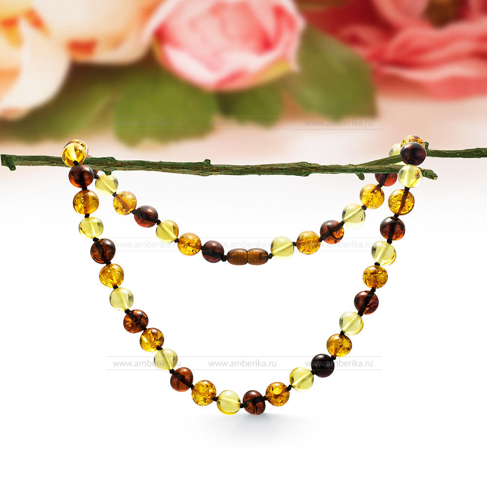 Ожерелье "микс" из натурального балтийского янтаря, артикул 12691