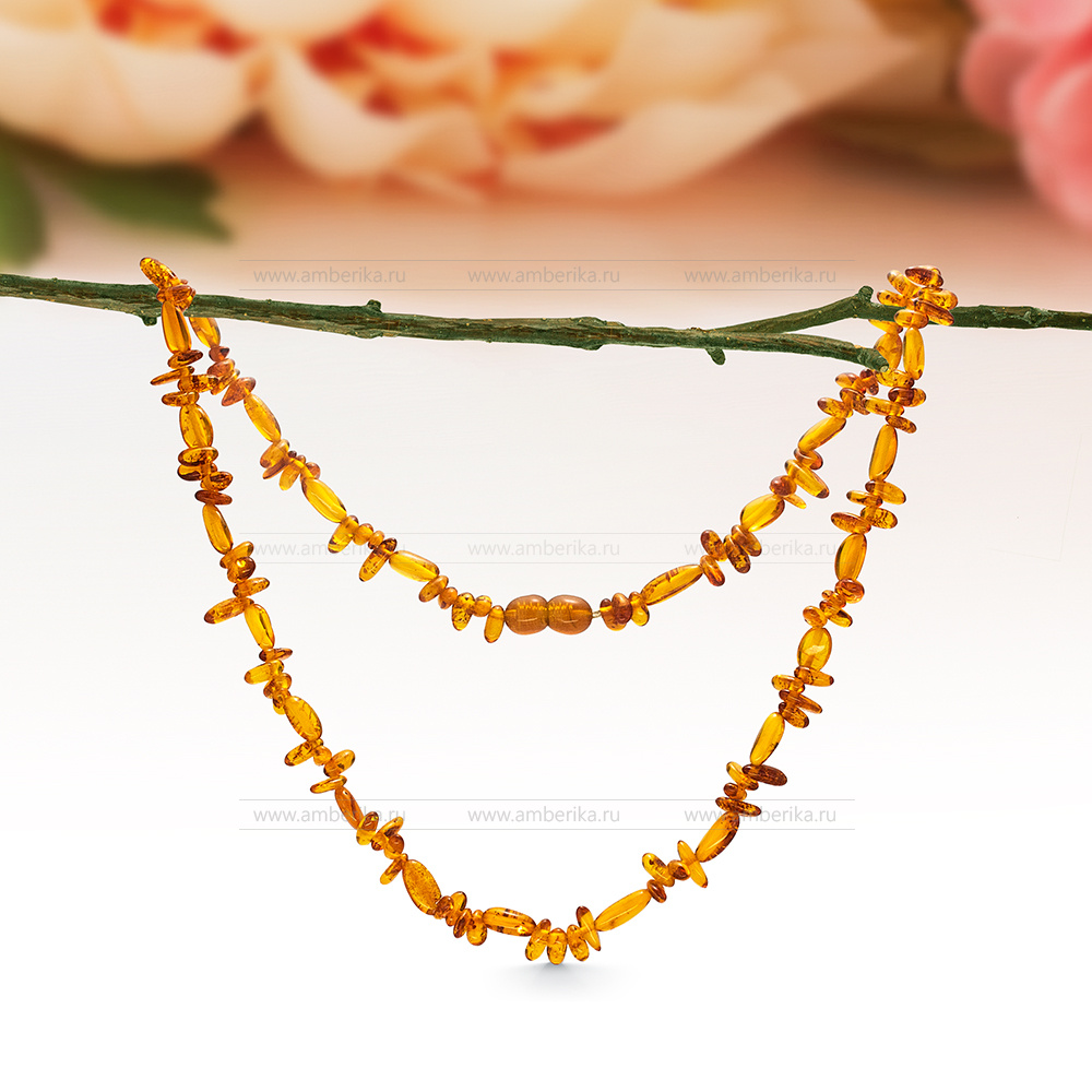 Ожерелье из коньячного натурального балтийского янтаря, артикул 12708