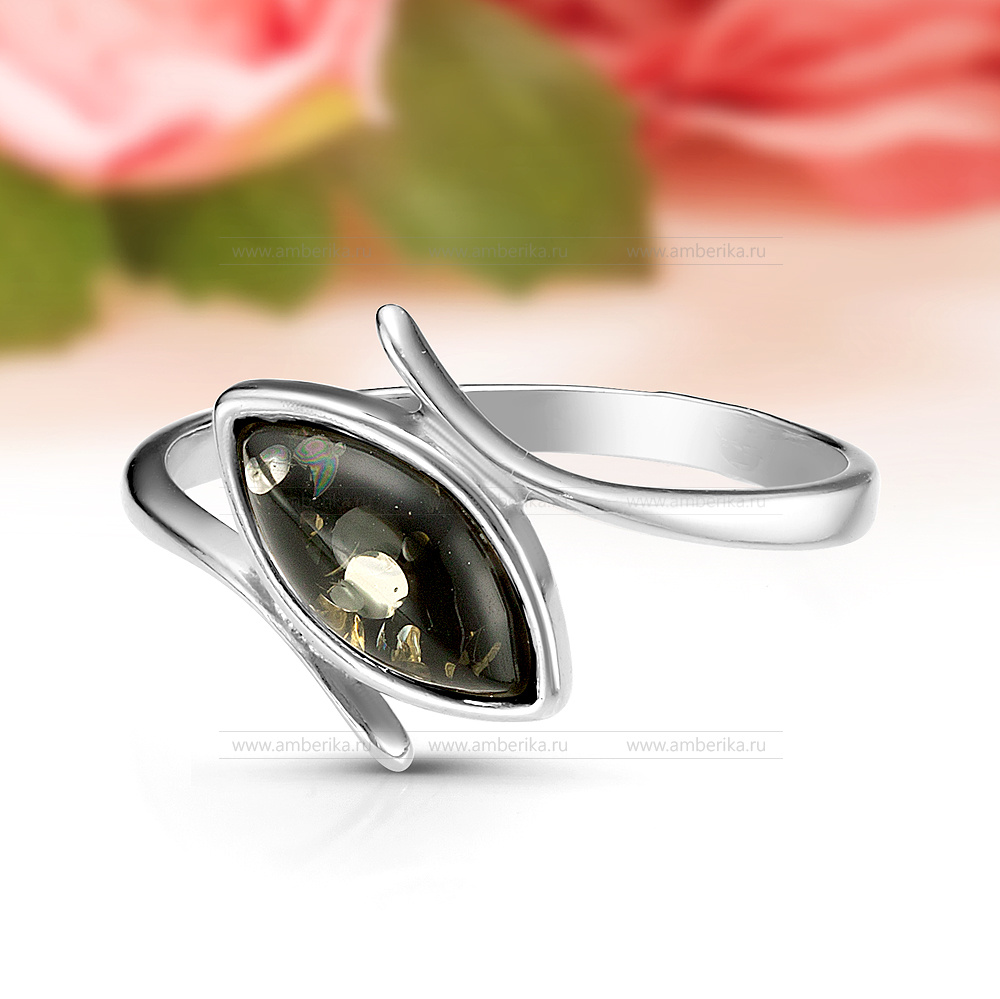 Кольцо из серебра 925 пробы с зеленым балтийским янтарем, артикул 12035