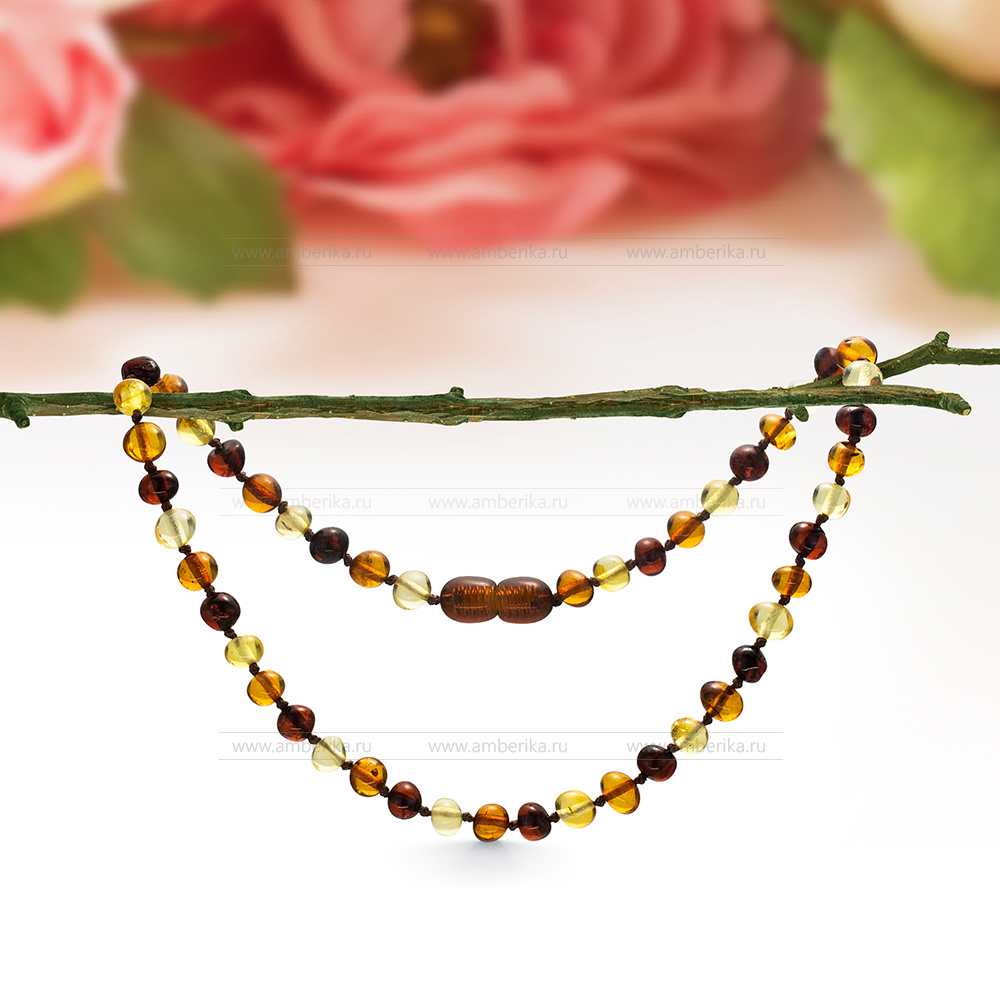 Детское ожерелье "микс" из натурального балтийского янтаря, артикул 12677
