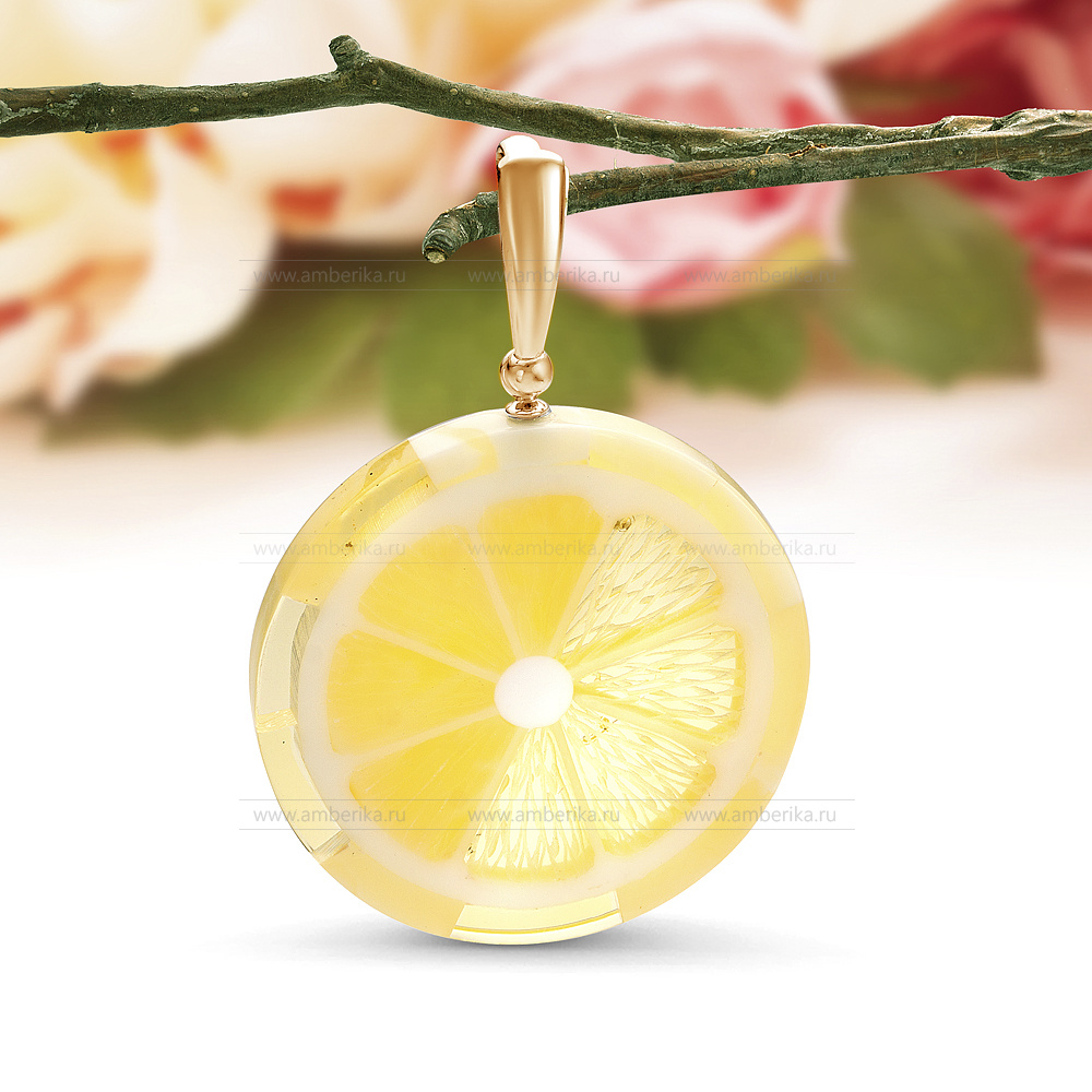 Кулон "Цитрус" из серебра 925 пробы с лимонным балтийским янтарем, артикул 11947