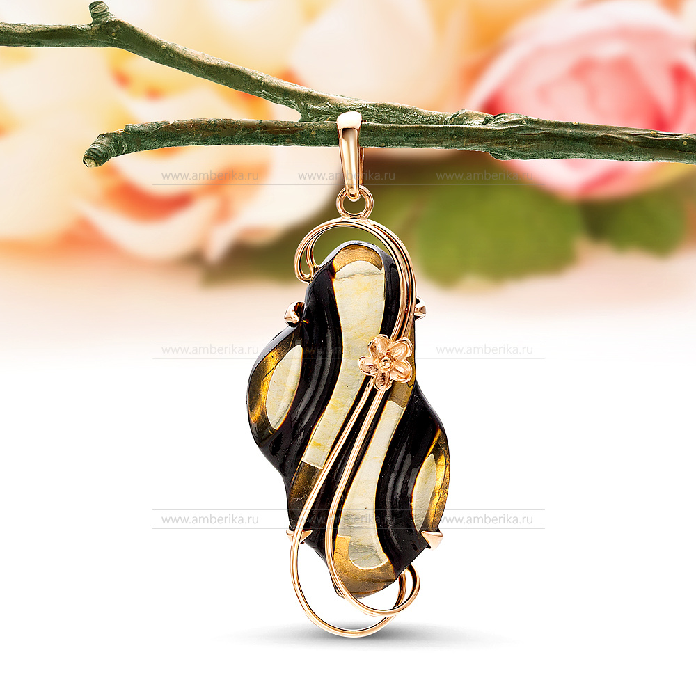 Кулон "Ночь" из золота с балтийским янтарем, артикул 11924