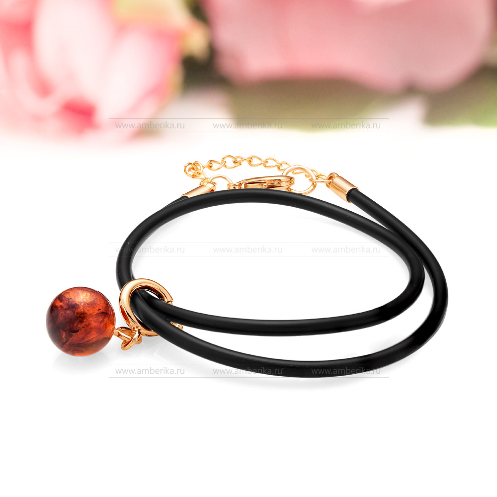 Браслет силиконовый, украшенный коньячным балтийским янтарем, артикул 2092