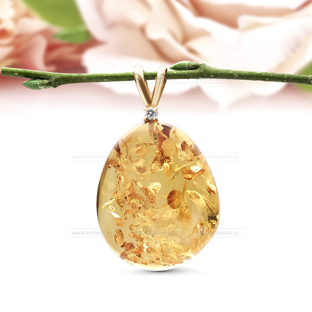 Кулон из серебра 925 пробы, украшенный природным янтарем, артикул 11282