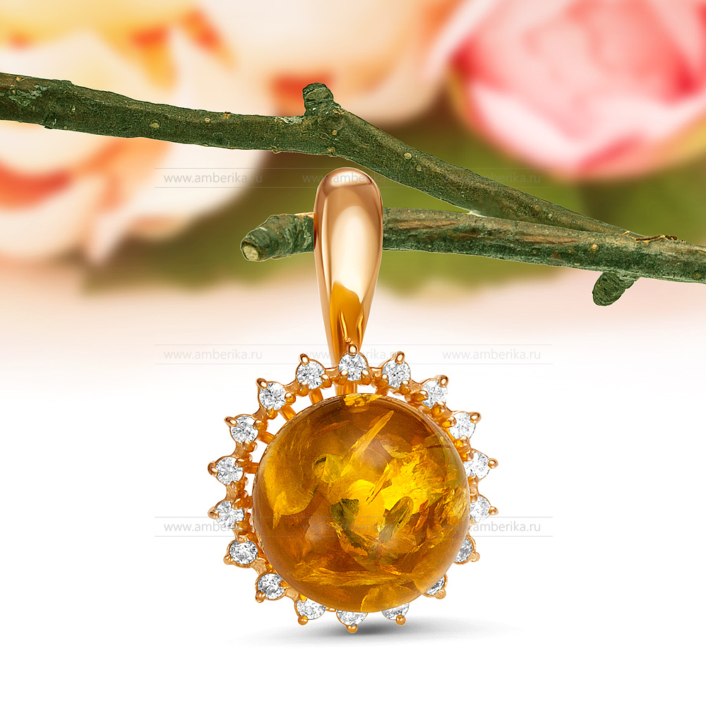 Кулон из серебра с балтийским янтарем, артикул 12214